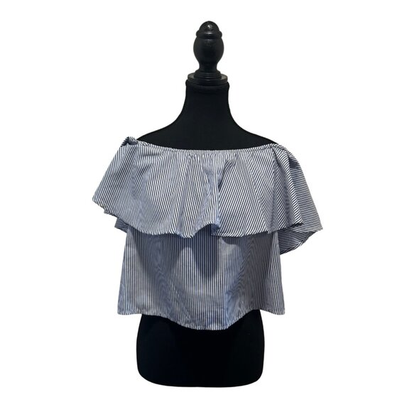 Forever 21 Off-the-Shoulder Crop Blouse - Blue & White - Perfect for Spring - Picture 1 of 3
